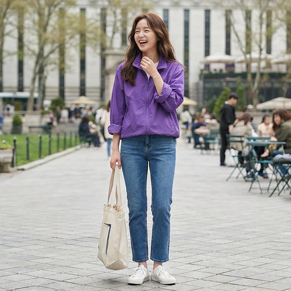 중청 데님 팬츠: 경쾌한 나들이 룩