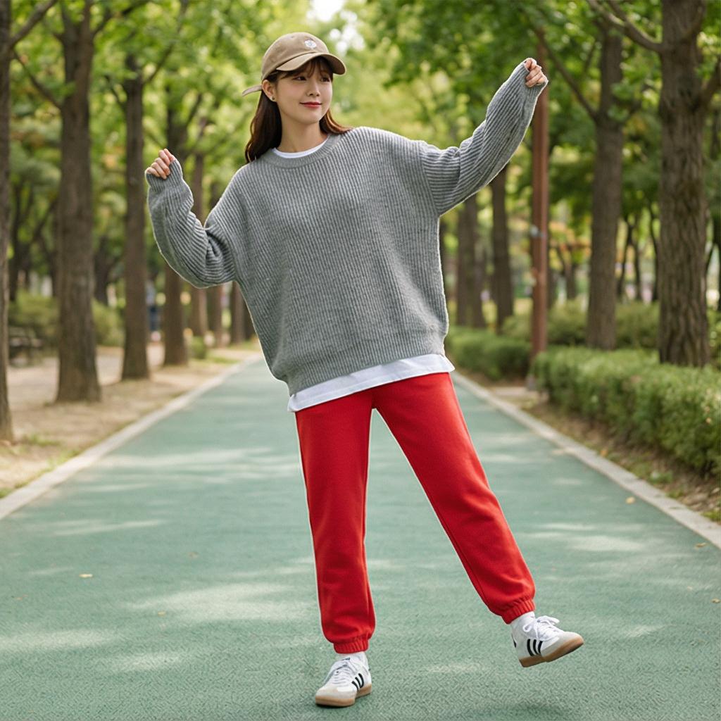 그레이 오버핏 니트: 포근한 나들이 룩