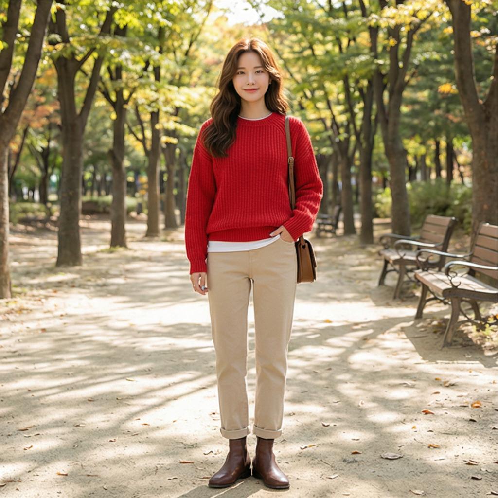 베이지색 면바지: 부드러운 분위기