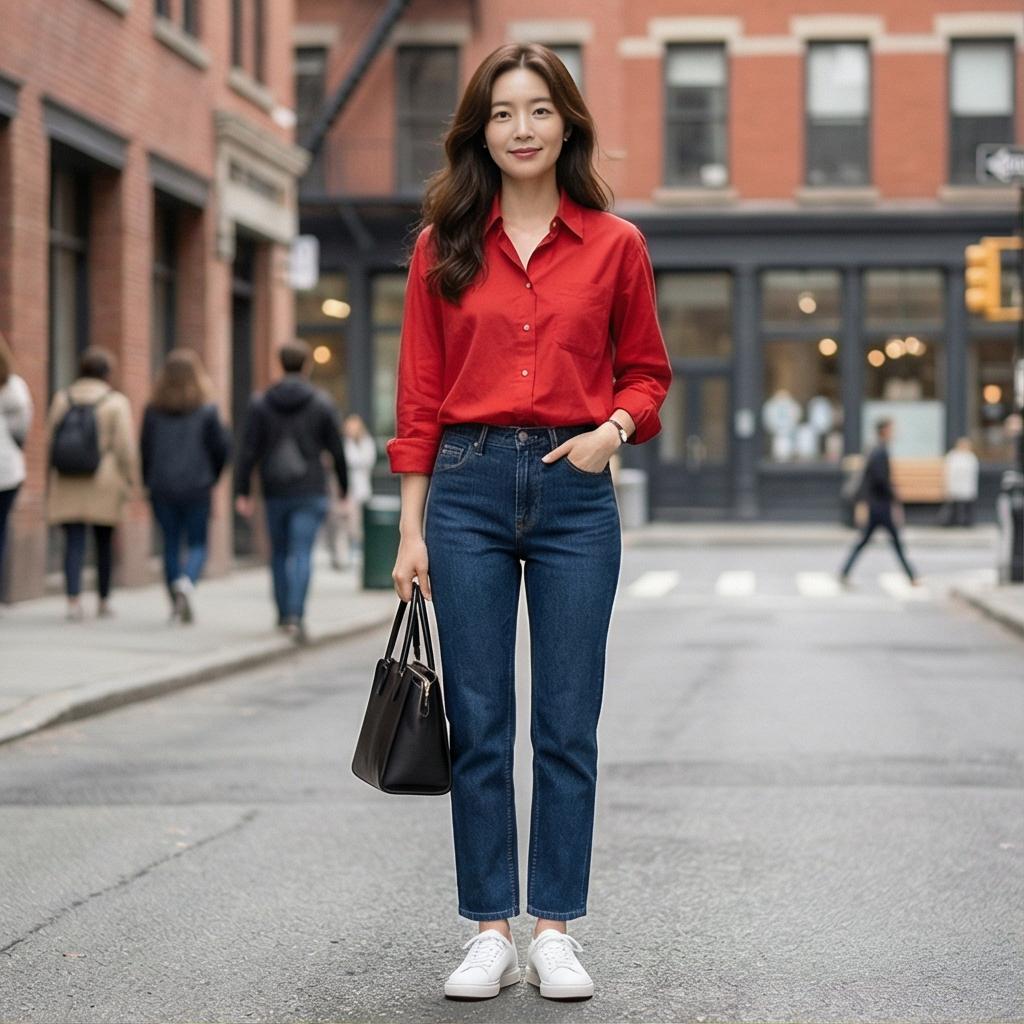 진청 데님 팬츠: 활기차고 편안한 데일리 룩