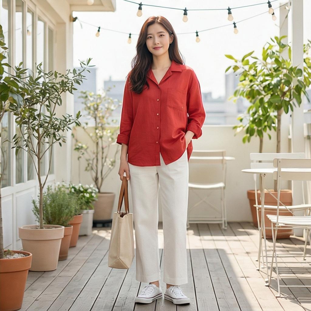 화이트 와이드 팬츠: 깨끗하고 시원한 휴일 룩