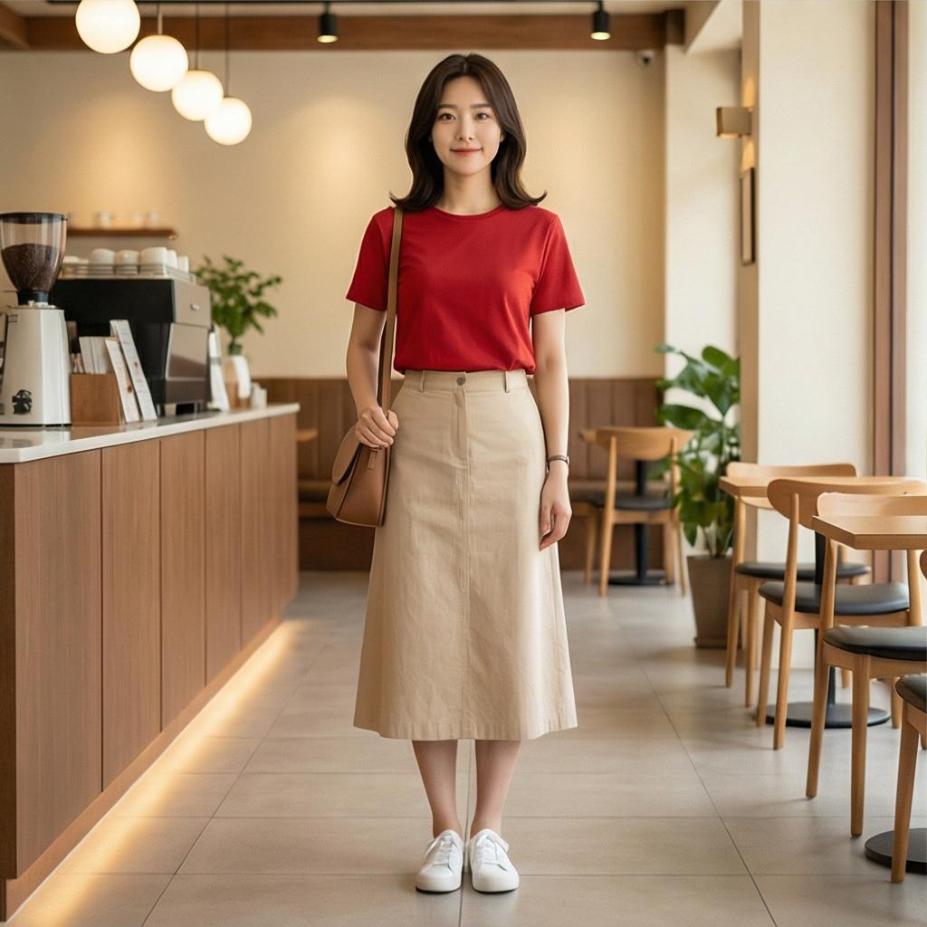베이지색 코튼 스커트: 부드럽고 차분한 분위기