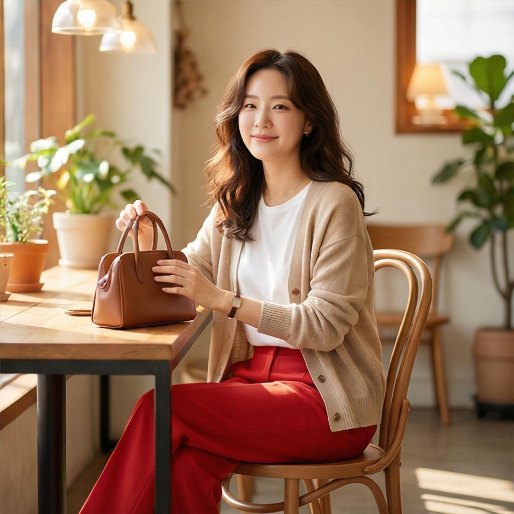 베이지색 가디건: 부드러운 모임 룩