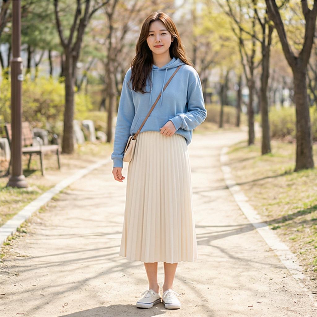 롱 플리츠 스커트: 사랑스러운 데이트 룩