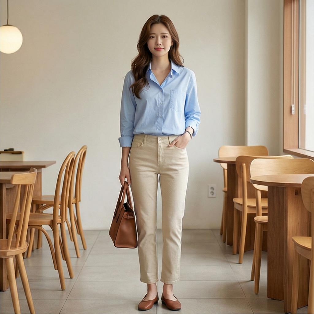 베이지색 코튼 팬츠: 차분하고 부드러운 데일리 룩