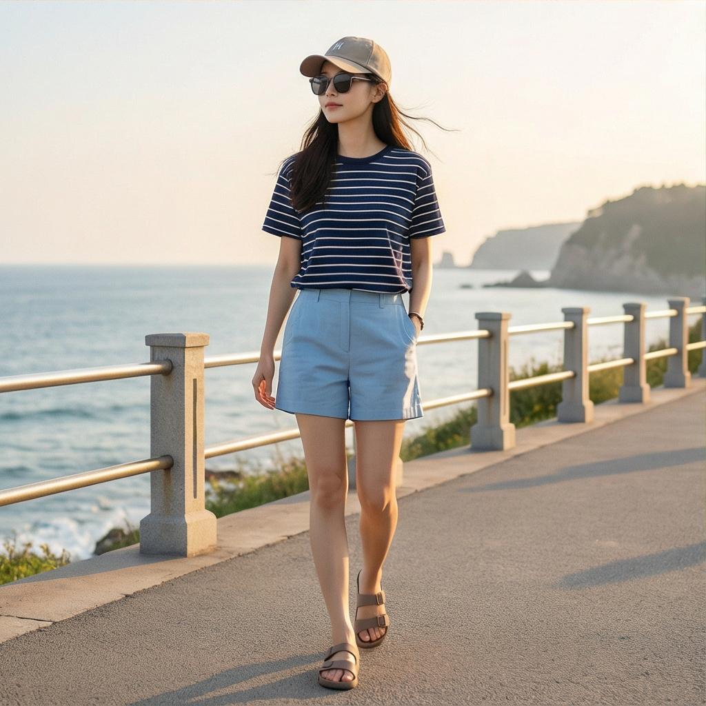 네이비 스트라이프 티셔츠: 경쾌한 마린 룩 무드