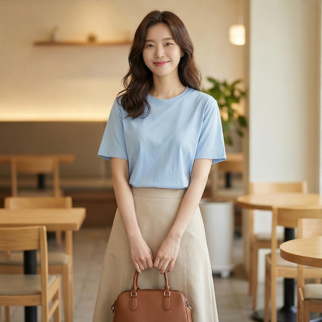 베이지 코튼 스커트: 부드럽고 따뜻한 무드의 데일리 룩