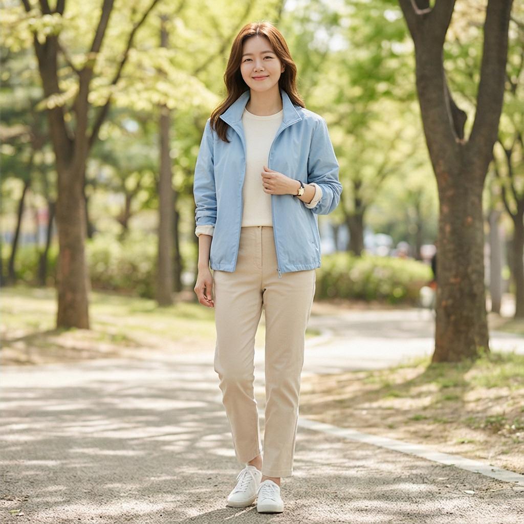 베이지 면바지: 부드러운 분위기