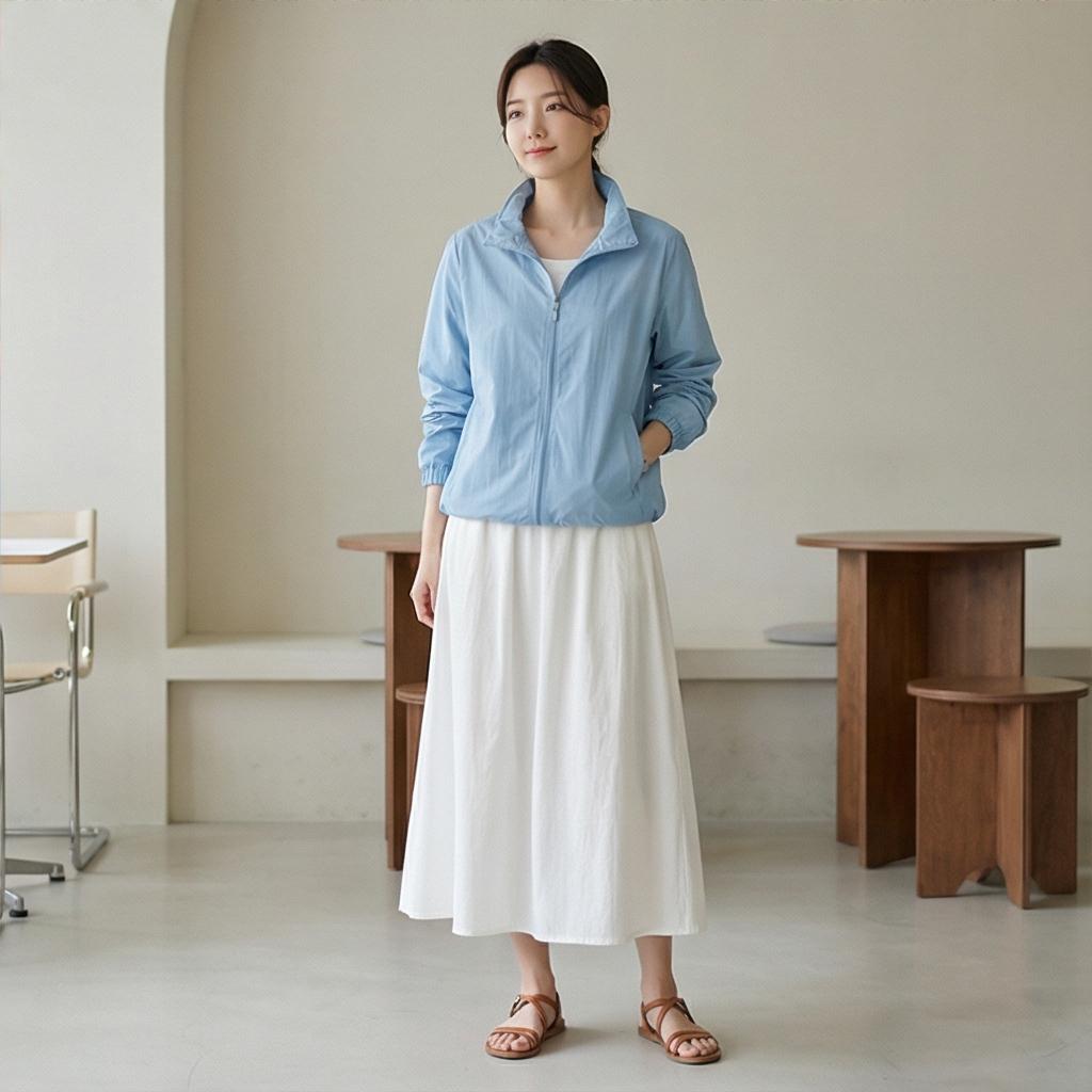 화이트 롱 스커트: 우아한 무드