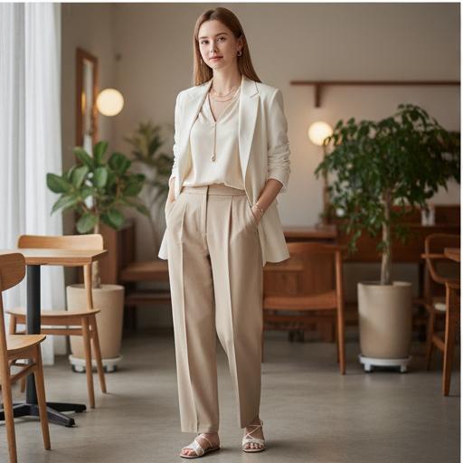 베이지색 와이드 팬츠: 부드러운 인상의 미니멀룩
