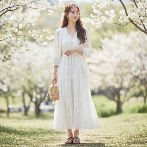 흰색 드레스 + 샌들: 여성스럽고 시원한 데이트룩