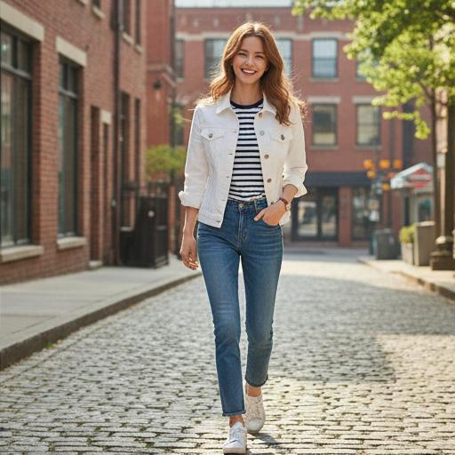 스트라이프 티셔츠와 청바지: 경쾌한 주말 나들이 스타일