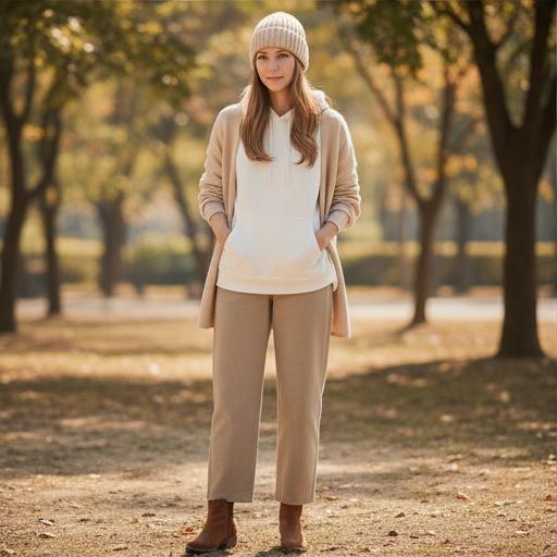 베이지 팬츠: 포근한 근교 나들이 룩