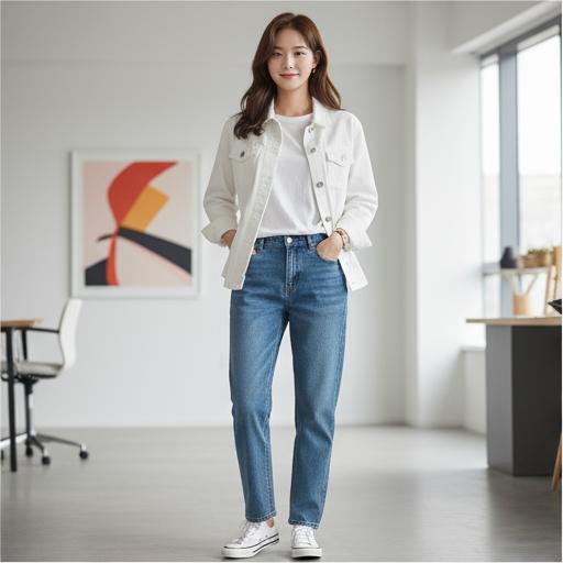 베이직 흰 티셔츠와 데님 팬츠: 캐주얼 데일리룩