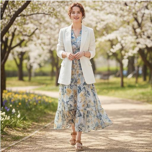 플로럴 원피스와 샌들: 여성스러운 나들이룩