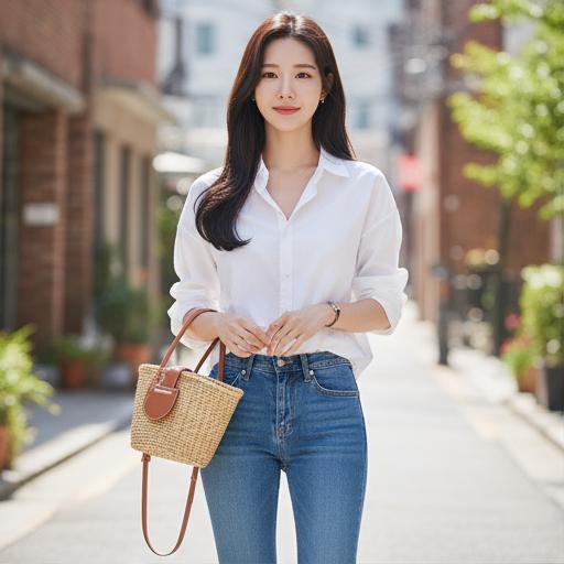 데님 팬츠 + 스니커즈: 캐주얼 데일리룩