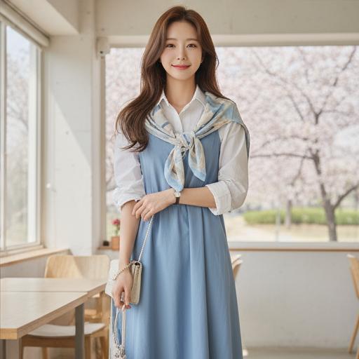 스카이블루 원피스 + 숄 스카프: 맑고 청초한 데이트룩