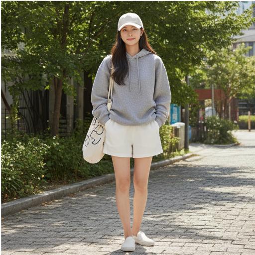 그레이 후드티나 맨투맨: 가벼운 산책 룩