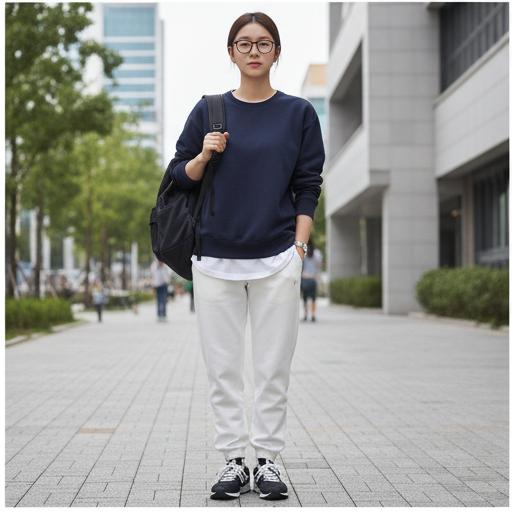 네이비 맨투맨: 단정함을 더한 캠퍼스 룩