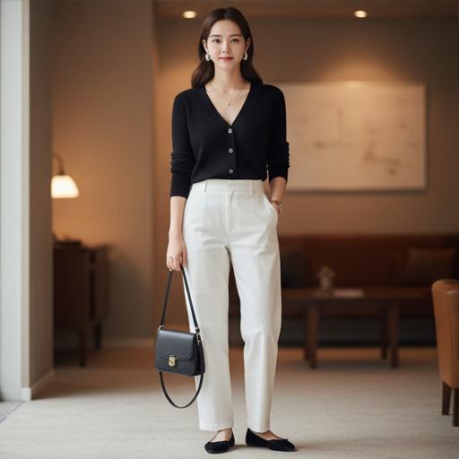 검정 니트 가디건: 차분하고 우아한 모임룩