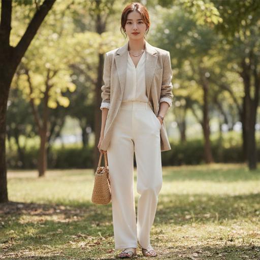 베이지 린넨 자켓: 여유로운 주말 나들이 룩