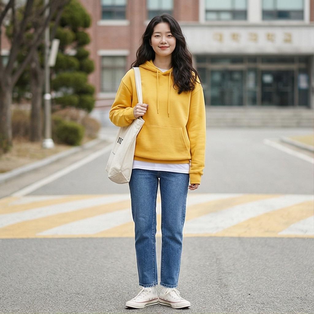 데님 팬츠: 캐주얼한 캠퍼스룩