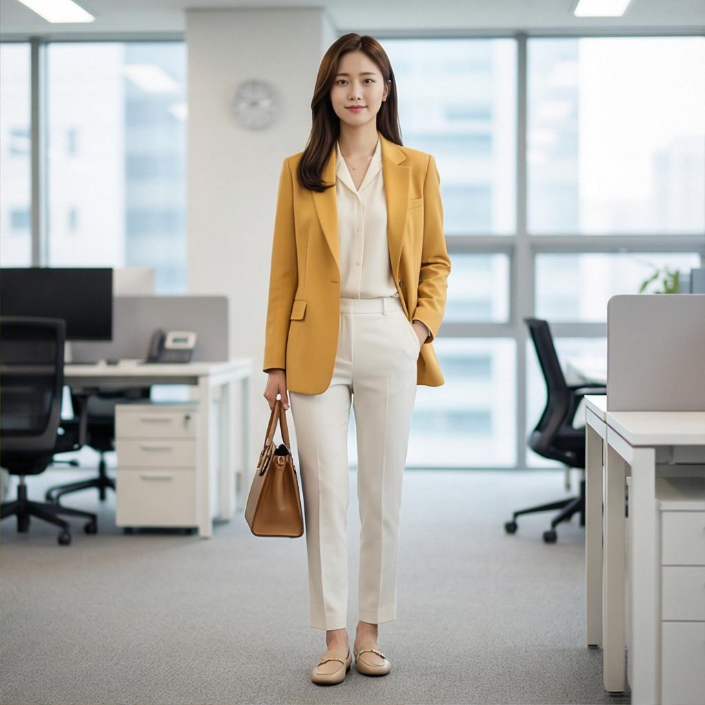 화이트 슬랙스: 화사한 오피스룩