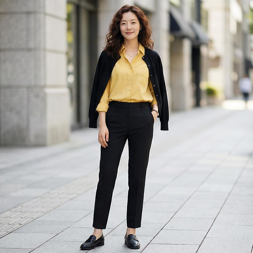 블랙 슬랙스와 자켓: 모던하고 시크한 스타일