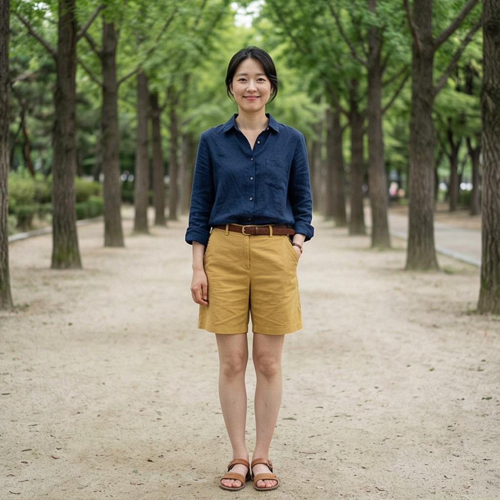 네이비 린넨 셔츠: 단정하고 차분한 나들이 룩