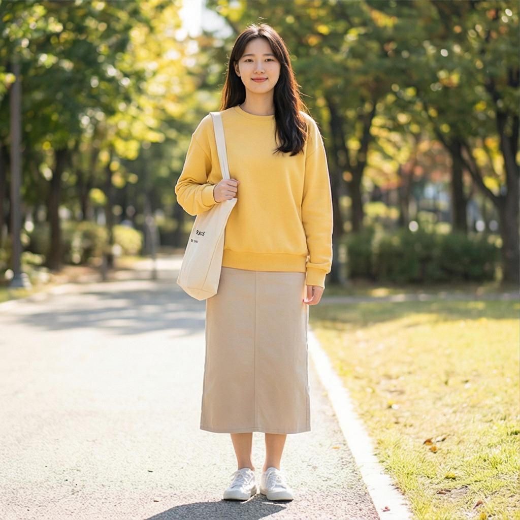 베이지 코튼 스커트: 부드러운 나들이룩