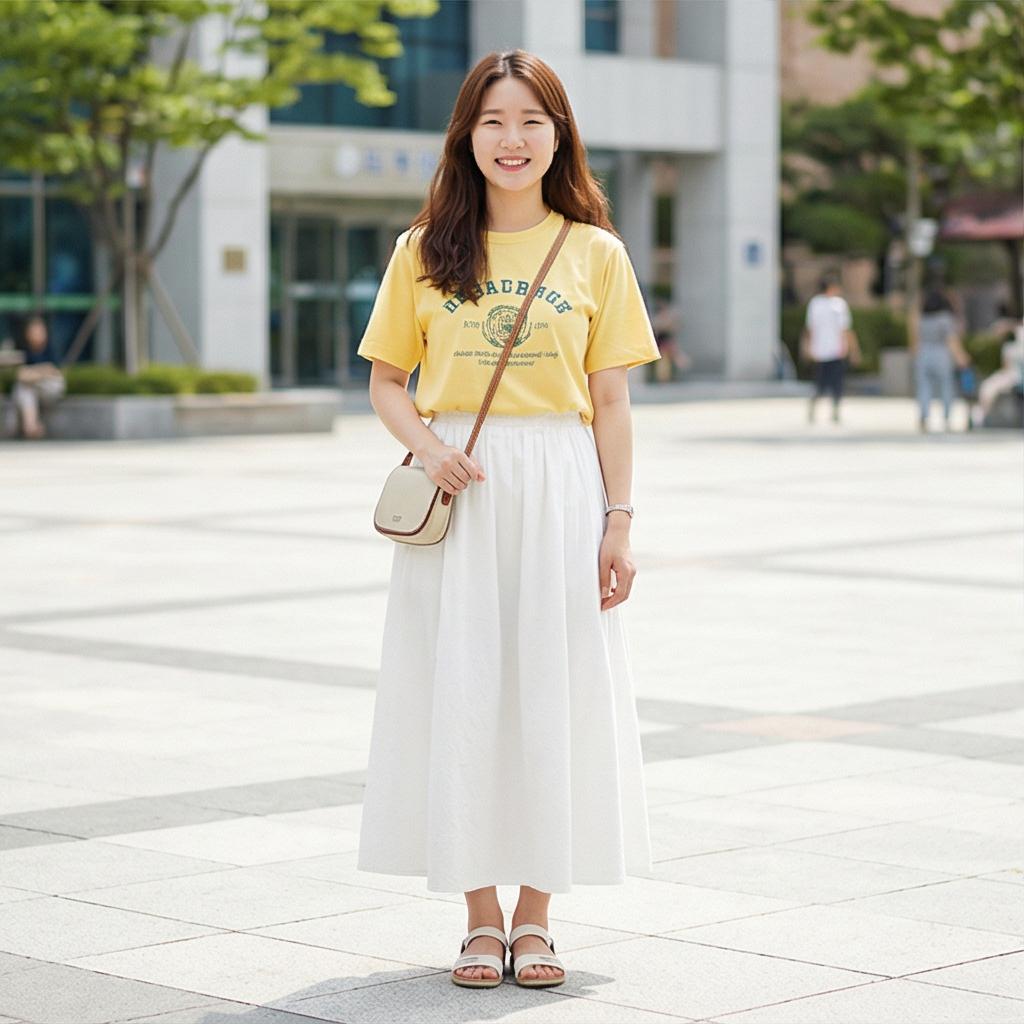 화이트 롱 스커트: 화사한 나들이 룩