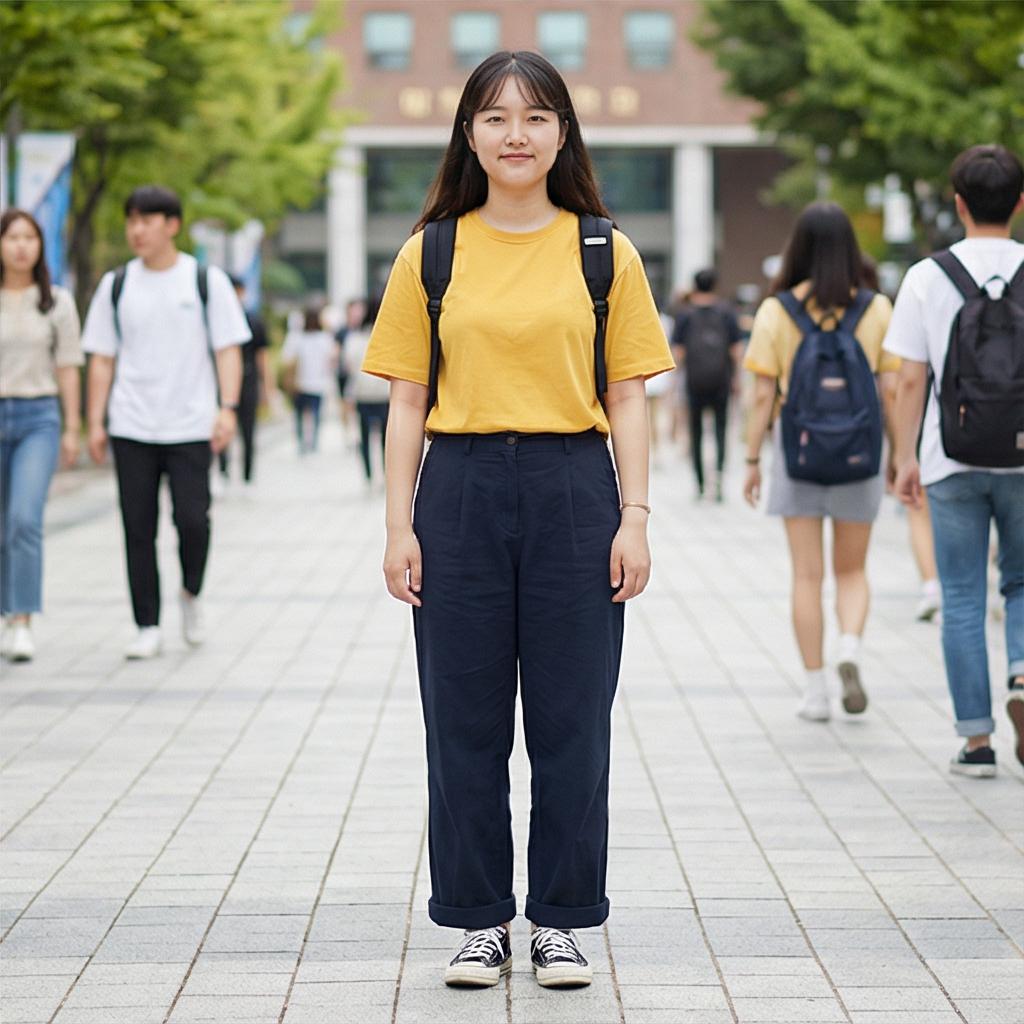 네이비 와이드 팬츠: 활동적인 캠퍼스 스타일