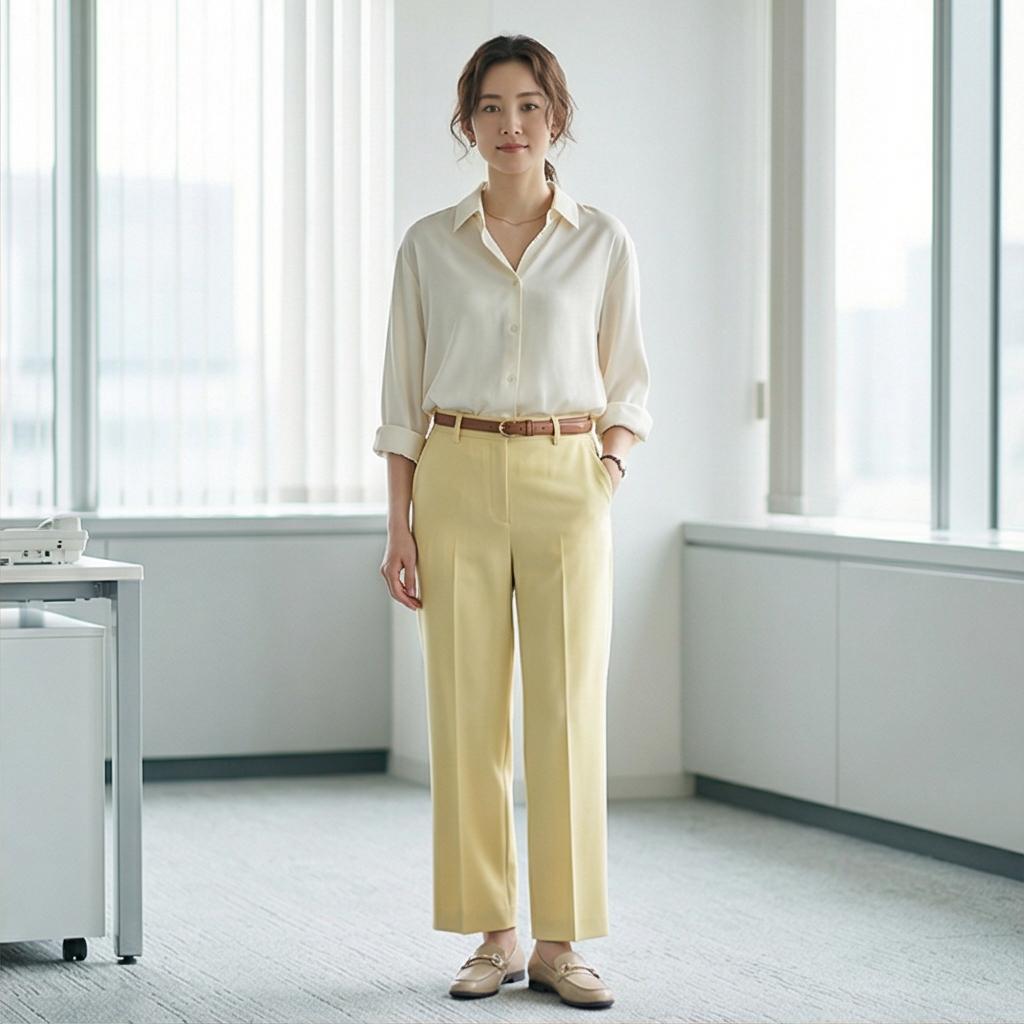 아이보리 블라우스: 화사한 비즈니스 캐주얼룩