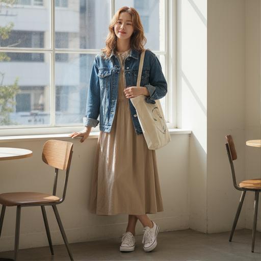 데님 재킷과 스니커즈: 캐주얼 데일리룩