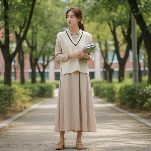 니트 베스트와 슬립온: 미니멀 캠퍼스룩