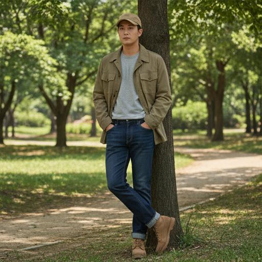 카키 야상 + 진청 데님: 편안하고 멋스러운 주말 나들이 룩