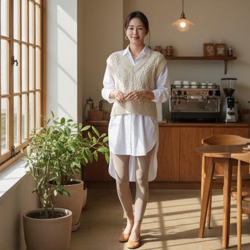 롱 셔츠와 니트 베스트: 단정한 나들이 룩