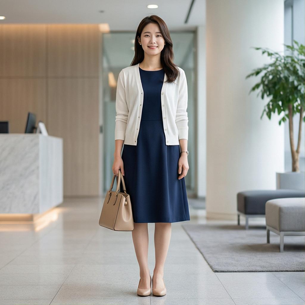 화이트 가디건: 화사하고 단정한 오피스 룩