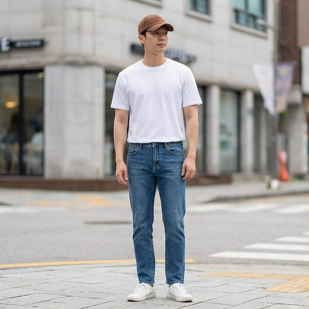 흰색 무지 티셔츠 & 데님: 실패 없는 기본 데일리 룩