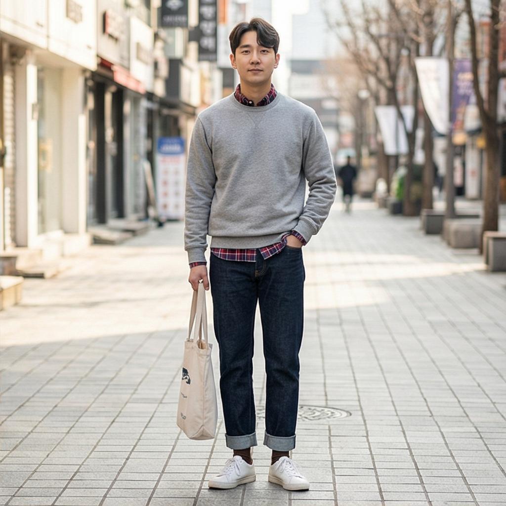 진청 데님 팬츠: 깔끔한 데일리룩