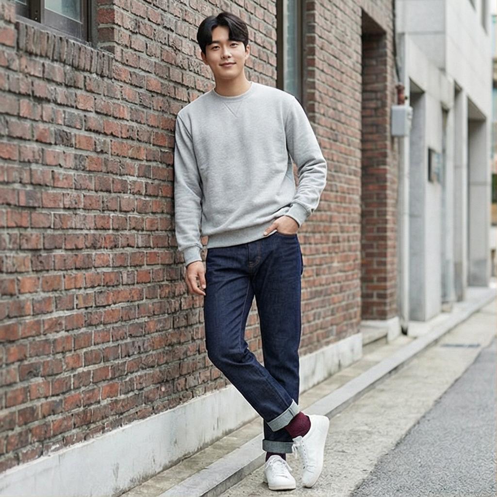 짙은 데님 팬츠: 깔끔한 데일리 스타일