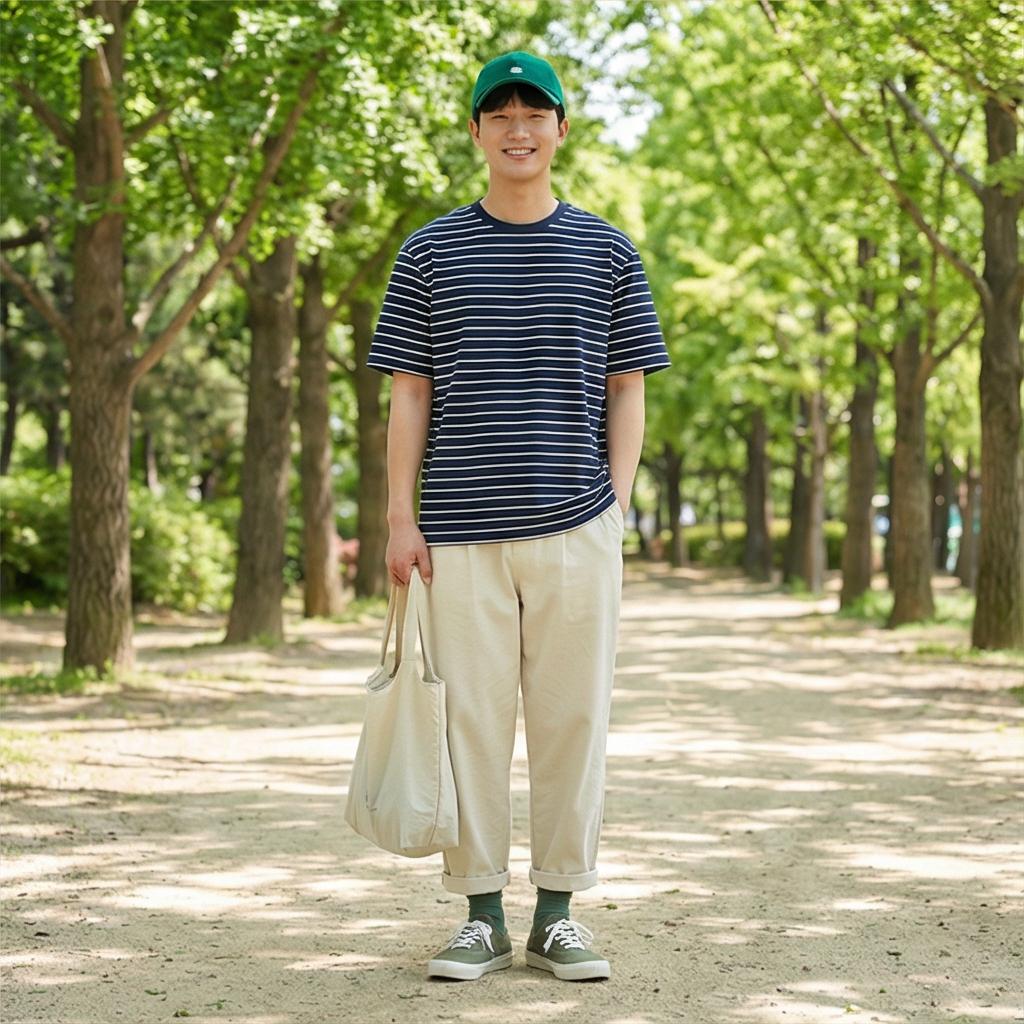 네이비 스트라이프 티셔츠: 경쾌한 나들이 룩