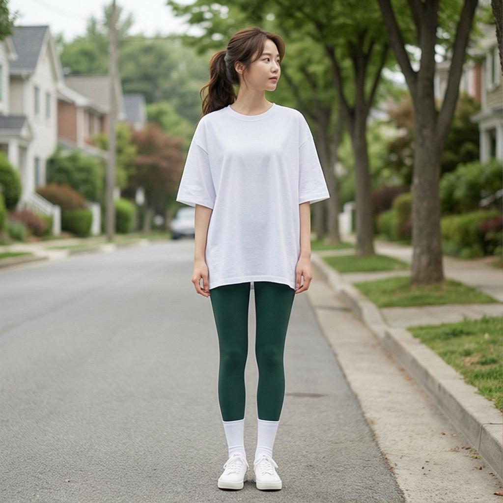 오버핏 흰색 티셔츠: 편안한 산책 룩