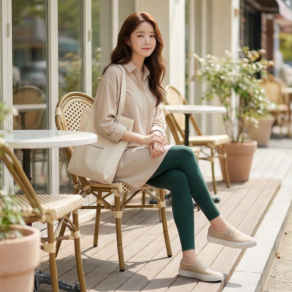 베이지색 롱 셔츠: 차분한 나들이 룩