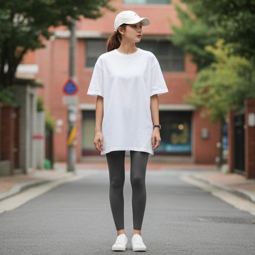 오버핏 화이트 티셔츠: 엉덩이를 가리는 편안한 동네 마실 룩