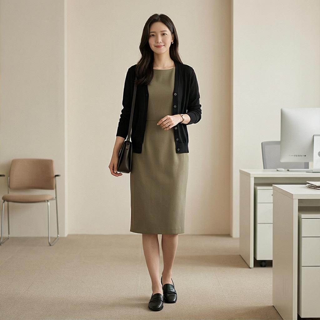 검정 가디건 & 로퍼: 단정한 출근 룩