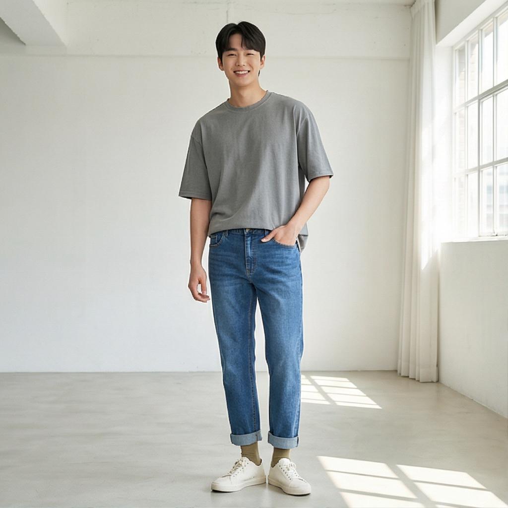 중청 데님 팬츠: 편안한 데일리 스타일