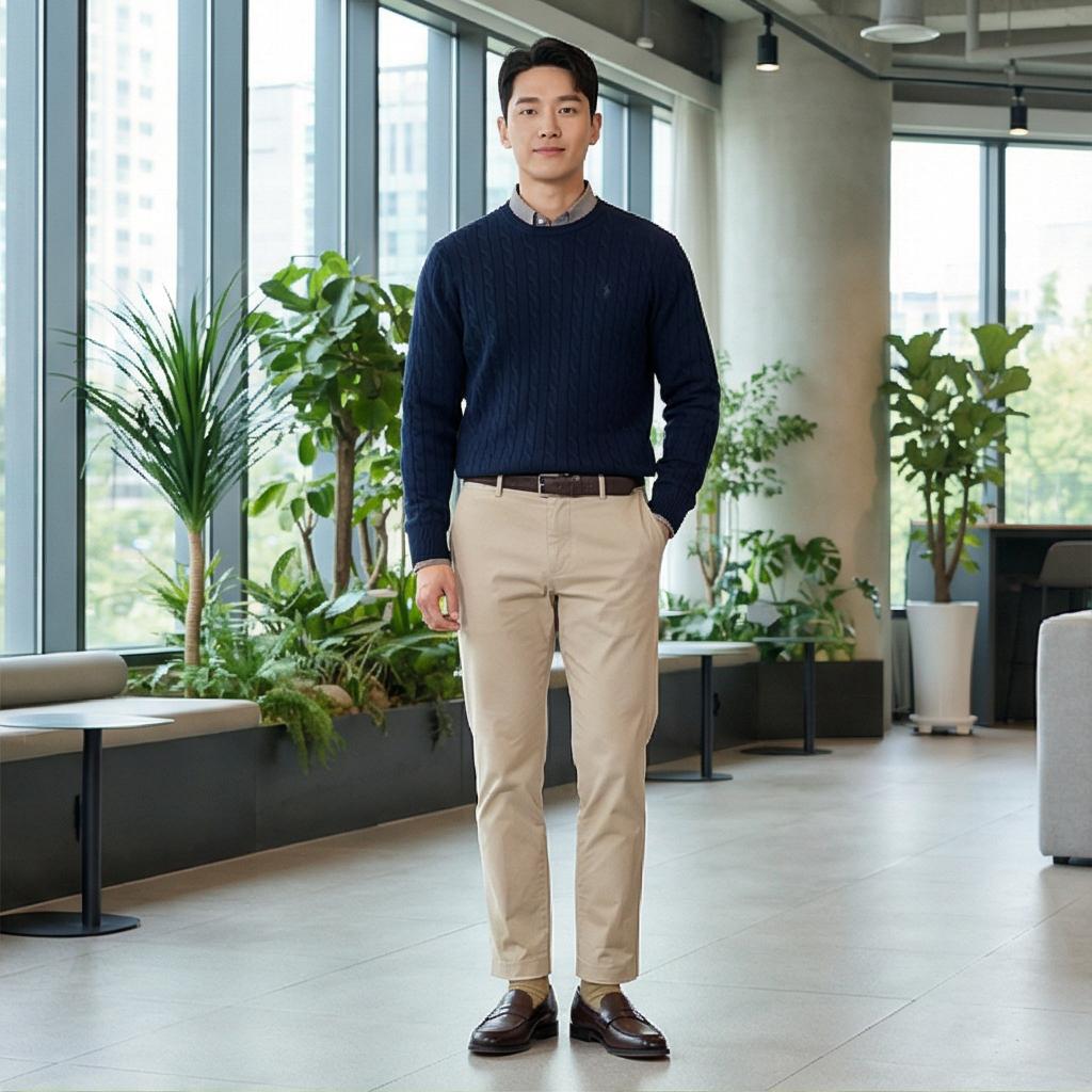 베이지 치노 팬츠: 단정한 비즈니스 캐주얼 스타일