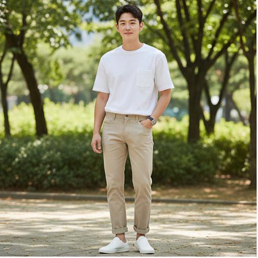 흰색 무지 티셔츠: 깔끔한 데일리룩