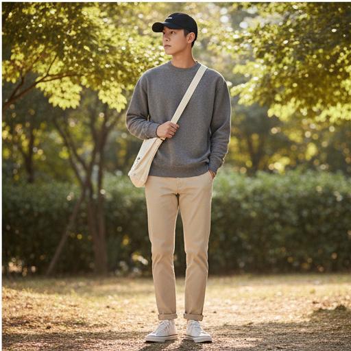 회색 맨투맨: 편안한 주말 나들이 룩